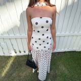Polka Dot Print Tube Top Maxi Dress XEF-K6D07455A