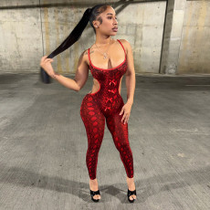 Snake Print Backless Bow-Tie Jumpsuit GDSF-D26JP153