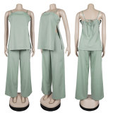 Solid Color Sling Top Loose Two Piece Pants Set NY-3892