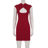 Hollow Out Solid Color Mini Dress GPKJ-MR49511