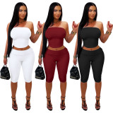 Solid Color Wrap Chest Top Two Piece Shorts Set MZ-26006