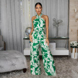 Print Sleeveless Belt Slim Jumpsuit CYA-902413