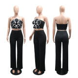 Flowers Tube Top Solid Two Piece Pants Set CYA-902390