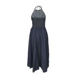 Halterneck Backless Deniim Maxi Dress AIL-353