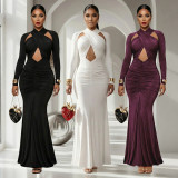 Long Sleeve Solid Color Evening Dress CYA-902242