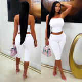 Solid Color Wrap Chest Top Two Piece Shorts Set MZ-26006