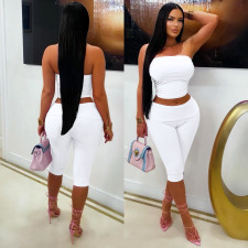 Solid Color Wrap Chest Top Two Piece Shorts Set MZ-26006