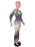 Deep V Neck Print Hollow Out Jumpsuit SHD-9991