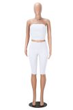 Solid Color Wrap Chest Top Two Piece Shorts Set MZ-26006