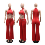 Hot Drill Waist Chain Solid Color Two Piece Pants Set CYA-902399