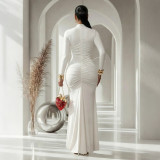 Long Sleeve Solid Color Evening Dress CYA-902242