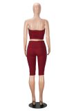 Solid Color Wrap Chest Top Two Piece Shorts Set MZ-26006