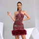 Hot Drill Feather Patchwork Midi Dress CYA-902384
