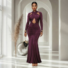 Long Sleeve Solid Color Evening Dress CYA-902242