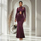 Long Sleeve Solid Color Evening Dress CYA-902242