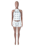 Polka Dot Print Backless Two Piece Short Set SHD-9989