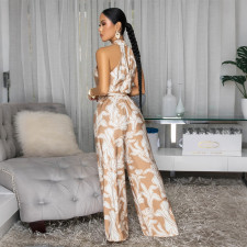 Print Sleeveless Belt Slim Jumpsuit CYA-902413