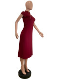 Solid Color Zipper Split Midi Dress QODY-6077