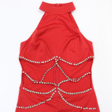 Hot Drill Waist Chain Solid Color Two Piece Pants Set CYA-902399