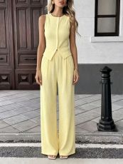 Solid Color Sleeveless Two Piece Pants Set SHD-8110