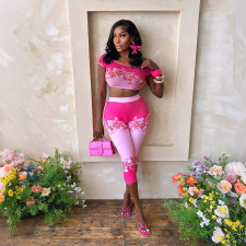 Print Crop Top Seventh Pants Two Piece Set CYA-902414