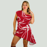 Print Slash Shoulder Mini Dress YF-11011