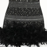 Hot Drill Feather Patchwork Midi Dress CYA-902384