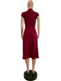 Solid Color Zipper Split Midi Dress QODY-6077