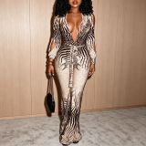 Deep V Neck Print Hollow Out Jumpsuit SHD-9991
