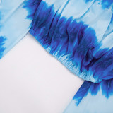Tie Dye Print Flare Sleeve Two Piece Short Set GDSF-D26ST156