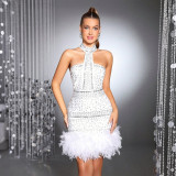 Hot Drill Feather Patchwork Midi Dress CYA-902384
