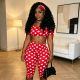 Polka Dots Print Top Seventh Pants Suit(With Headscarf) SHD-9992