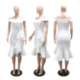One Shoulder Solid Color Fashtail Dress CYA-902400