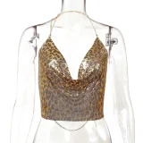Metal Sequins Halterneck Tank Top GZYY-6008