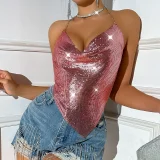 Sexy Backless Metallic Chain-Tie Sequin Top GZYY-21095
