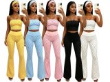 Polka Dot Print Wrap Chest Top Pant Suit(With Headscarf) TK-6355
