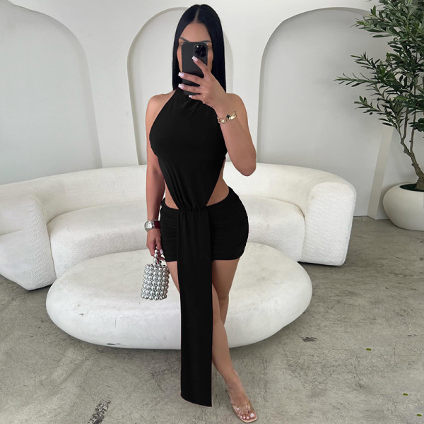 Solid Color Patchwork Hollow Out Mini Dress GXIY-K26L2179