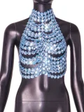 Hollow Out Gemstone Halterneck Tank Top GZYY-B22174