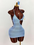 Deep V Neck Halterneck Hollow Out Mini Dress GXIY-K26L2480