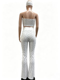 Polka Dot Print Wrap Chest Top Pant Suit(With Headscarf) TK-6355