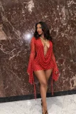 Solid Color Deep V Neck Print MIni Dress GXIY-K26L2484