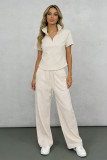 Solid Color Lapel Two Piece Pants Set SSNF-211523