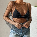 Fishnet Rhinestone Sexy Cutout Beach T-Shirt GZYY-W1122-3