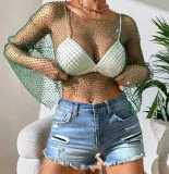 Fishnet Rhinestone Sexy Cutout Beach T-Shirt GZYY-W1122-3