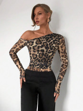 Print Slash Shoulder Long Sleeve Bodysuit YWXS-K25L1630