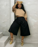 Solid Color Ruched Loose Trousers SH-391585