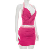 Sleeveless Ruched Backless Two Piece Skirt Set GSZM-C26ST161