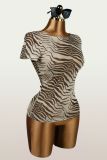 Mesh Print Short Sleeve T Shirt YWXS-J25TP469