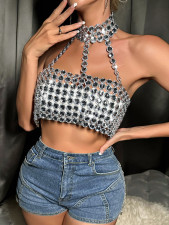 Hand-sewn Gemstone Halterneck Top GZYY-21330