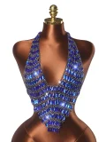 Gemstone-Studded Halterneck Backless Top GZYY-B25839